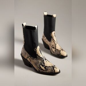 Anthropologie Black and Tan Reptile Boots